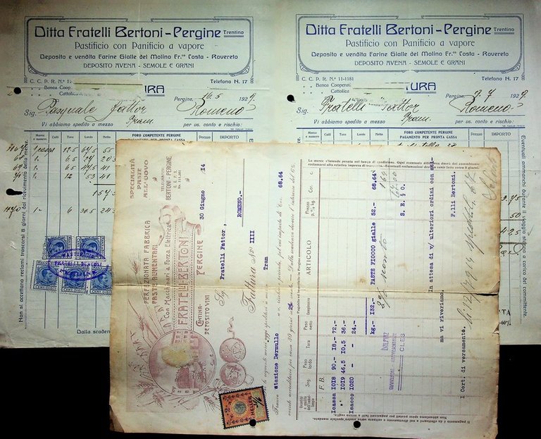 Perfezionata fabbrica paste alimentari con macchinari a forza elettrica: fratelli Bertoni: Pergine.