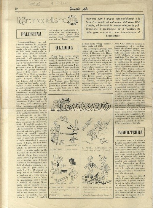 Piccole ali: periodico degli aeromodellisti italiani: N. 1, 20 Gennaio …