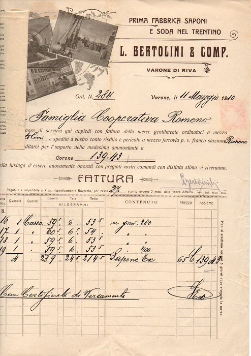 Prima fabbrica saponi e soda nel trentino L. Bertolini: Varone …