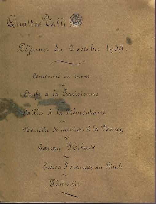 Quattro Valli, Dejeuner du 2 octobre 1909.