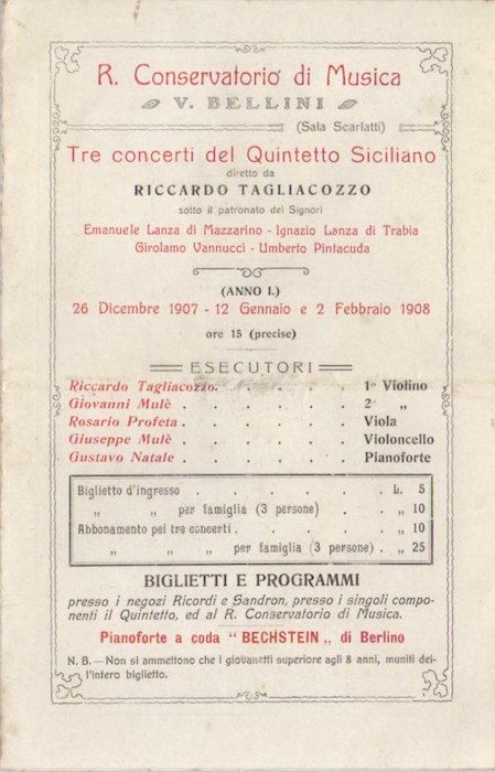 R. Conservatorio di Musica: V. Bellini: Tre concerti del Quintetto …