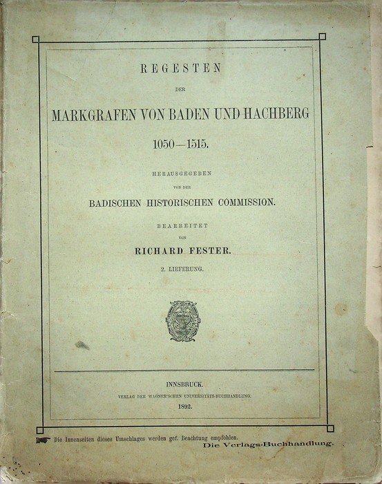 Regesten der Markgrafen von Baden und Hachberg: 1050 - 1515: … | Immagine principale