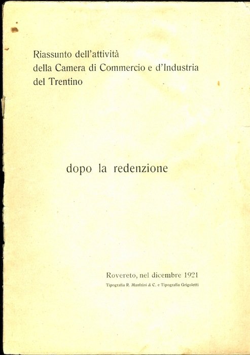 Riassunto dell'attivitÃ della Camera di commercio e d'industria del Trentino: …