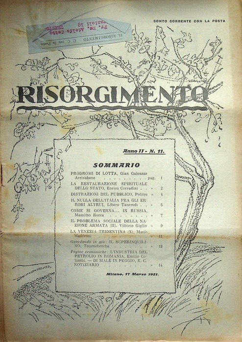 Risorgimento: rivista settimanale politica: A. II - N. 11: Milano, … | Immagine principale