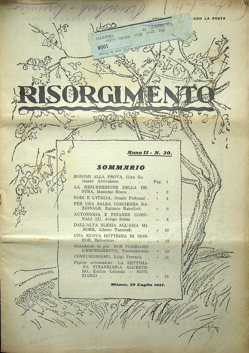 Risorgimento: rivista settimanale politica: A. II - N. 30: Milano, … | Immagine principale