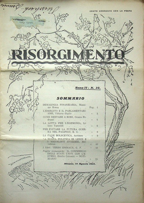 Risorgimento: rivista settimanale politica: A. II - N. 32: Milano, … | Immagine principale