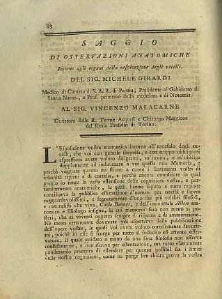 Saggio di osservazioni anatomiche intorno agli organi della respirazione degli …