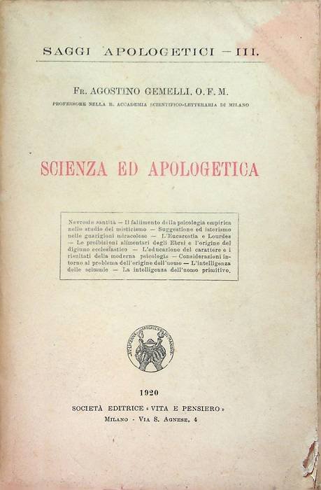 Scienza ed apologetica: nevrosi e santità , il fallimento della …