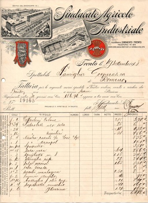 Sindacato agricolo industriale: Trento.