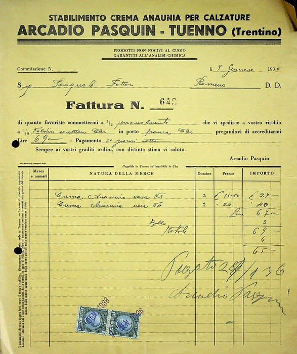 Stabilimento crema Anaunia per calzature: Arcadio Pasquin - Tuenno (Trentino). | Immagine principale
