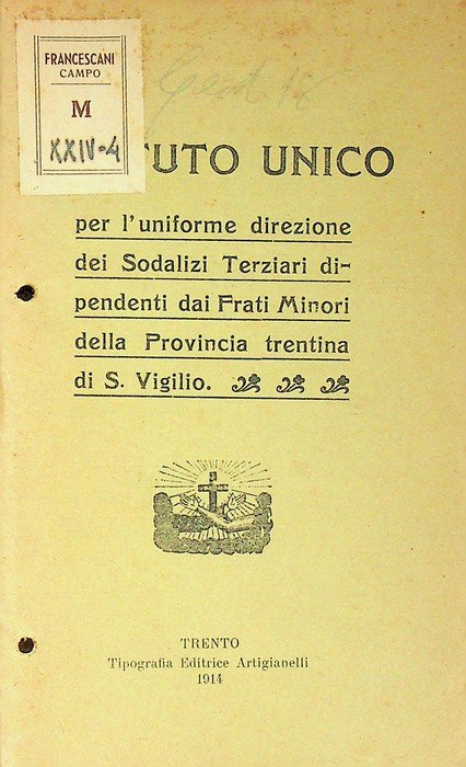 Statuto unico per l'uniforme direzione dei Sodalizi Terziari dipendenti dai … | Immagine principale