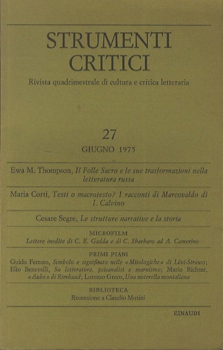 Strumenti critici: rivista quadrimestrale di cultura e critica letterari: 27 …