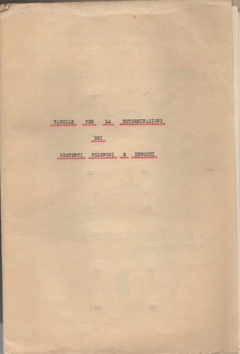 Tabelle per la determinazione dei serpenti velenosi e innocui.