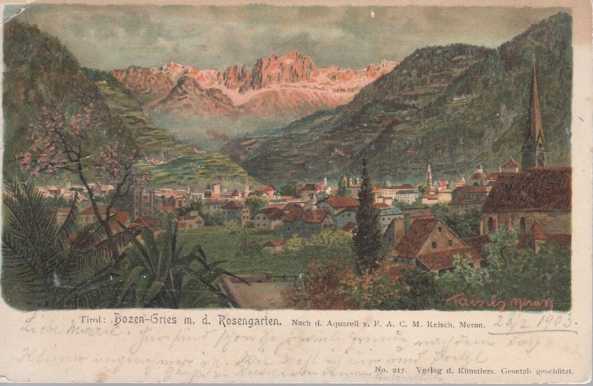 Tirol: Bozen-Gries m. d. Rosengarten.