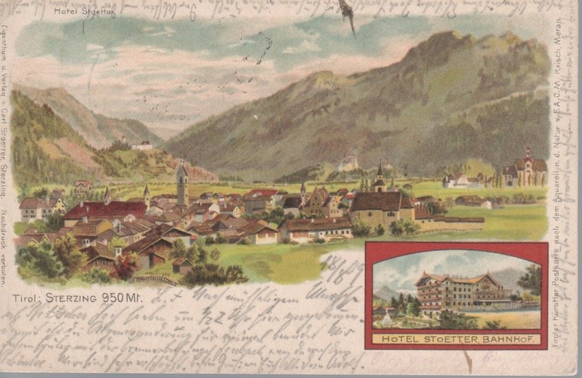 Tirol: Sterzing 950 mt. Hotel Stoetter, Bahnhof.