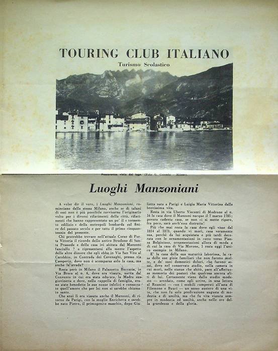 Touring Club Italiano: turismo scolastico: luoghi manzoniani.