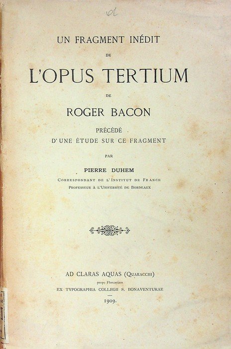 Un fragment inedit de l'Opus tertium de Roger Bacon.
