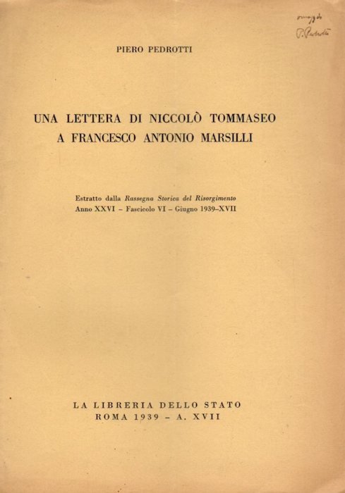 Una lettera di NiccolÃ² Tommaseo a Francesco Antonio Marsilli.