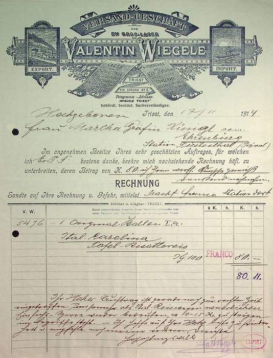 Versand-GeschÃ¤ft une En Gros - Lager Valentin Wiegele: Triest.