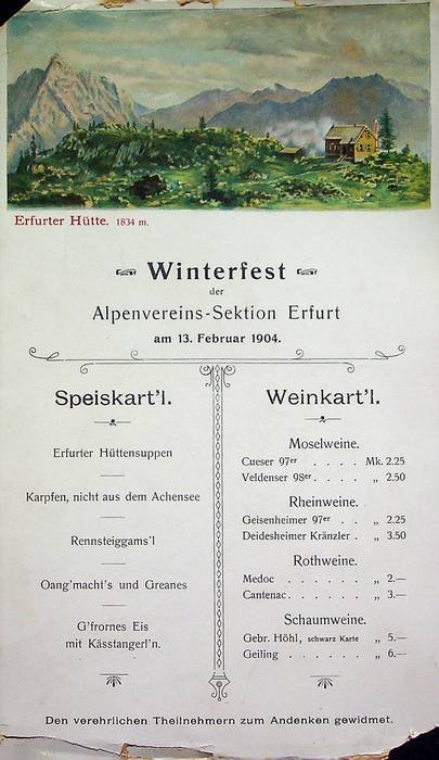 Winterfest der Alpenvereins-Sektion Erfurt am 13. Februar 1904: Speiskart'l - …