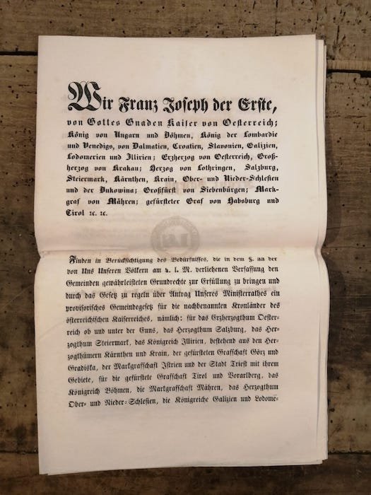 Wir Franz Joseph der Erste, von Gottes Gnaden Kaiser von …
