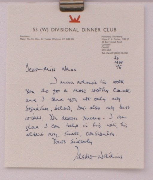 A.L.s from Tasker Watkins VC.