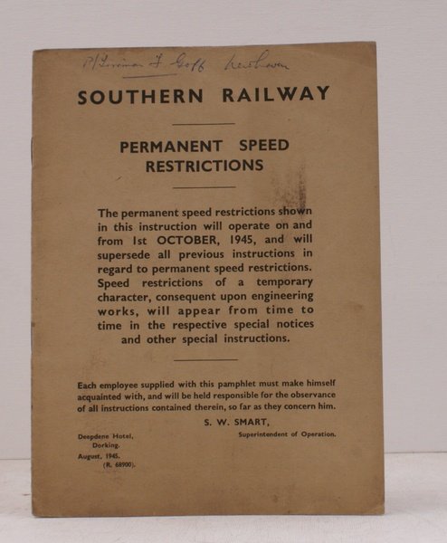 Permanent Speed Restrictions. August 1945.