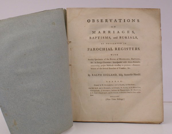 Observation on Marriages, Baptisms, and Burials as preserved in Parochial …