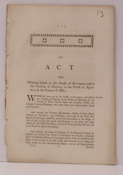 An Act for Allotting Lands in the Parish of Durrington. …
