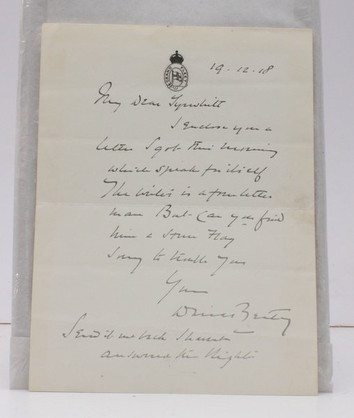 A.L.s from Admiral Sir David Beatty to Admiral Sir Reginald …