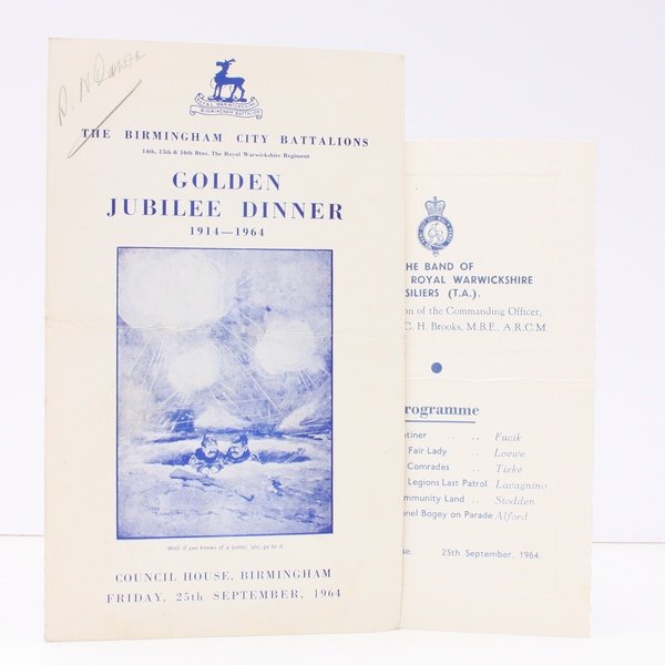 [Menu of] Golden Jubilee Dinner 1914-1964. The Birmingham City Battalions. …