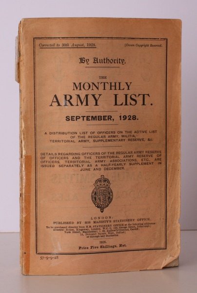 The Monthly Army List. September 1928. BRIGHT, CLEAN COPY