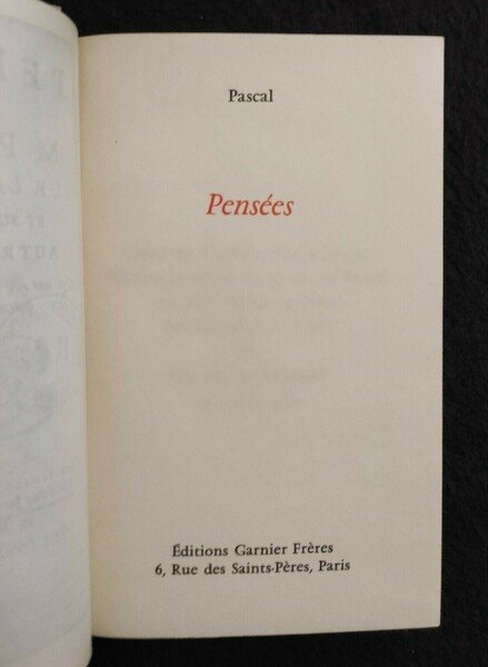 Pensées - Pascal - Garnier - 1958 - Francese