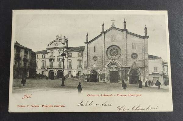 Cartolina Asti - Chiesa di S. Secondo e Palazzo Municipale