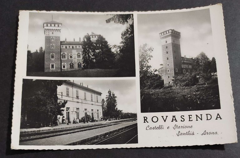 Cartolina Rovasenda - Castelli e Stazione Santhià - Arona