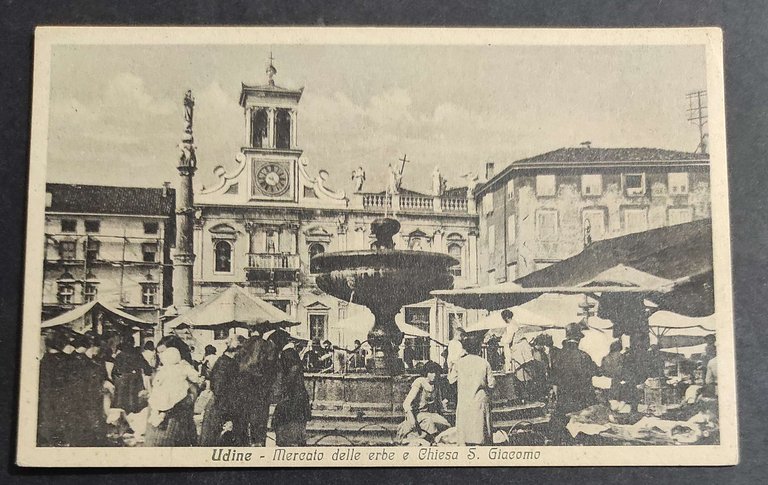 Cartolina Udine - Mercato delle Erbe e Chiesa S. Giacomo
