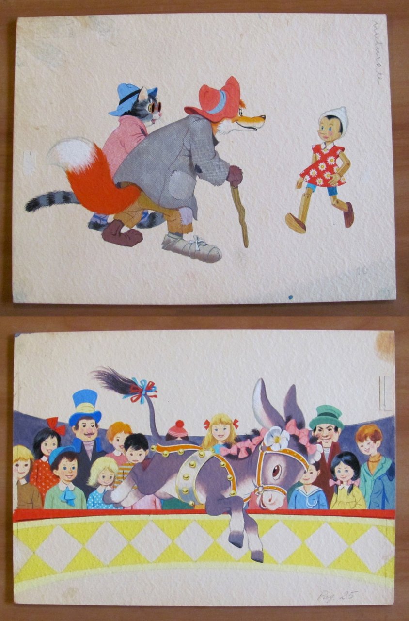 2 Tavole Originali PINOCCHIO, il GATTO e la VOLPE e …