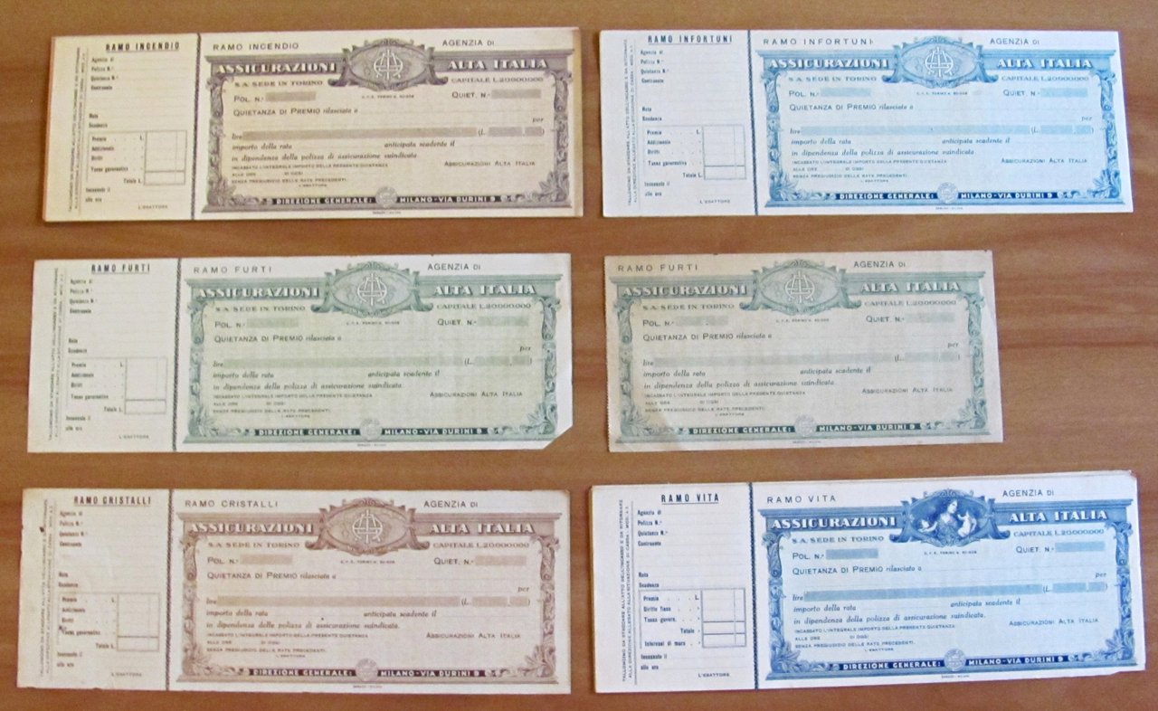 24 QUIETANZE di Premio ASSICURAZIONI ALTA ITALIA - Vita Incendio …