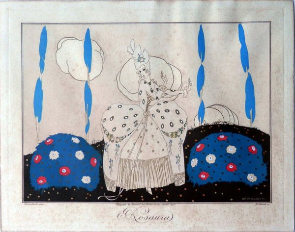 UMBERTO BRUNELLESCHI - "ROSAURA" - POCHOIR ART DECO 1914