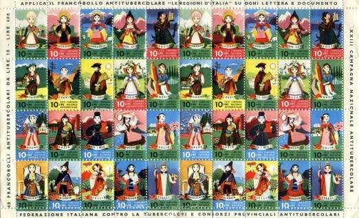 Foglio Completo Francobollo Antitubercolare Lire 10, 1960 Le Regioni D'Italia