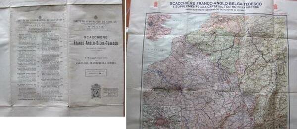 Cartina Scacchiere Franco-Anglo-Belga-Tedesco 1918. Ist. Geo. De Agostini