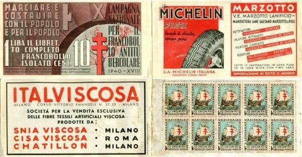 Libretto Completo Francobollo Isolato 10 Cent. 1940. Snia Viscosa, Michelin …