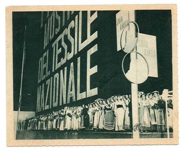 Cartolina PNF INAUGURAZIONE della MOSTRA del TESSILE NAZIONALE, 1938