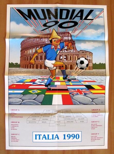 MUNDIAL 90 - Manifesto con PINOCCHIO per ITALIA 1990 con …