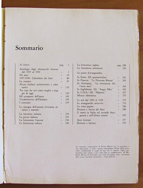 ALMANACCO LETTERARIO BOMPIANI 1959 - Copertina Munari