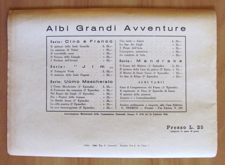 ALBI GRANDI AVVENTURE N.1, 1946 Serie UOMO MASCHERATO - L'aeroporto …