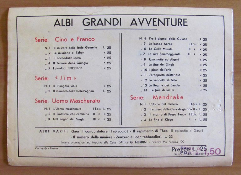 ALBI GRANDI AVVENTURE N.3, 1946 Serie UOMO MASCHERATO - La …