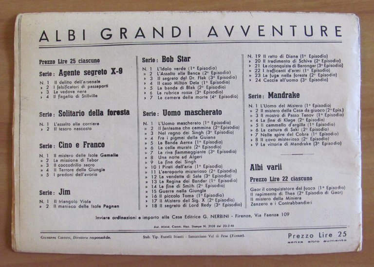 ALBI GRANDI AVVENTURE N.4, 1946 Serie UOMO MASCHERATO - Tra …