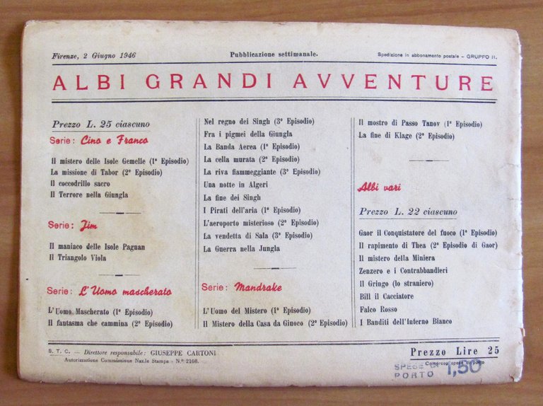 ALBI GRANDI AVVENTURE N.5, 1946 Serie UOMO MASCHERATO - Guerra …