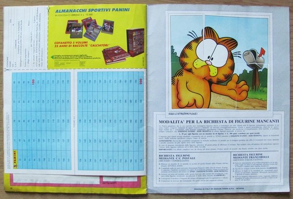 ALBUM FIGURINE PANINI - GARFIELD, 1989 - COMPLETO con CEDOLE …